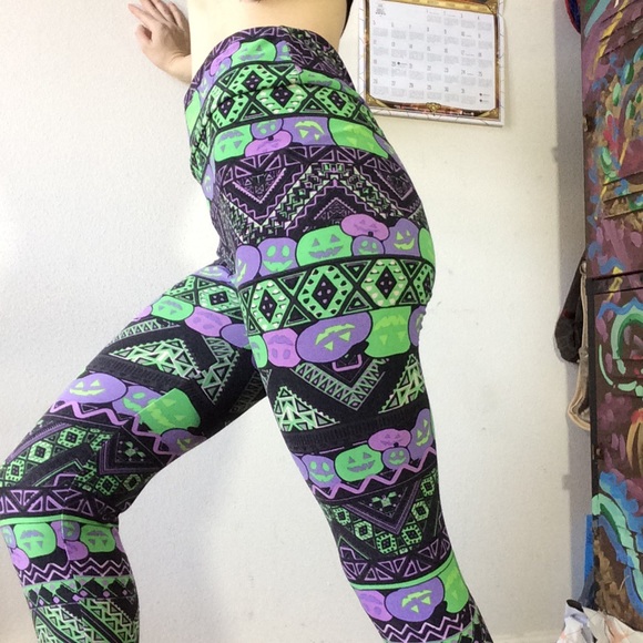 Lularoe Neon Pumpkin One Size Leggings Halloween - Picture 7 of 7